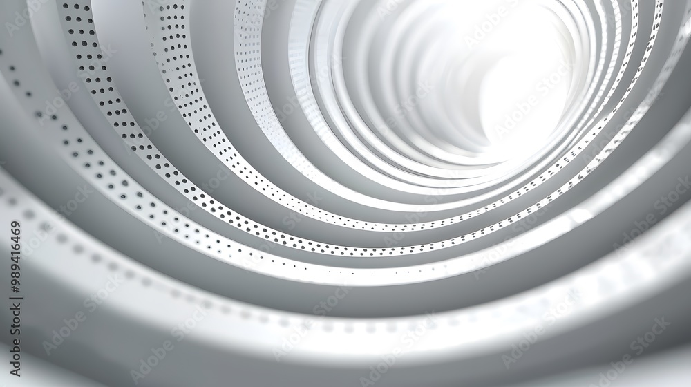 Naklejka premium Abstract white tunnel with swirling patterns and light reflections.