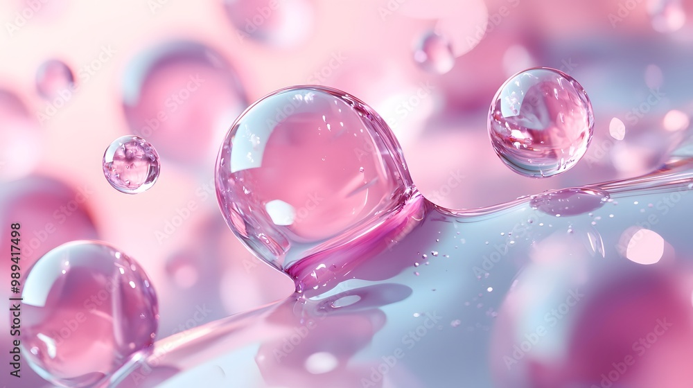 Close-up of translucent pink bubbles floating in a soft background. Close-up of translucent pink bubbles floating in a soft background.