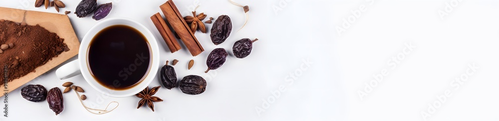 Flat Lay Coffee, Dates & Spices Banner Flat Lay Coffee, Dates & Spices Banner