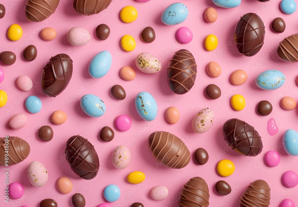 Easter Chocolate Eggs & Candies Flat Lay Easter Chocolate Eggs & Candies Flat Lay