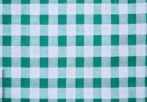 Green Gingham Fabric Flat Lay with Copy Space