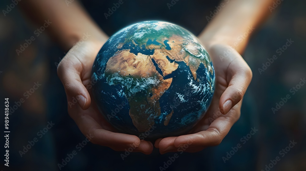 Hands gently holding a globe, symbolizing care for the Earth. Hands gently holding a globe, symbolizing care for the Earth.