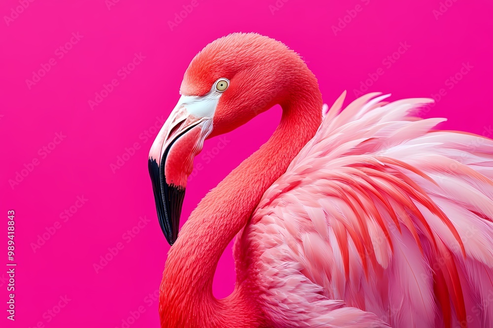 Obraz premium Bright Flamingo Against Pink Background