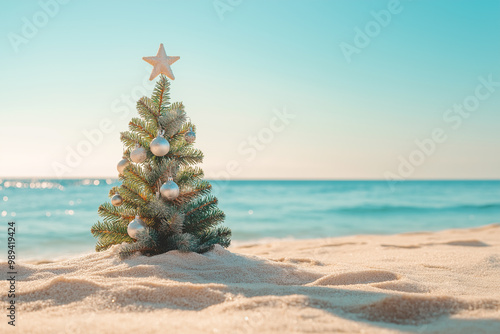 Fototapeta Naklejka Na Ścianę i Meble -  christmas tree on the beach