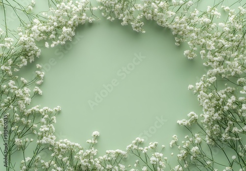 Minimalistic Green Background with Baby's Breath Flowers
