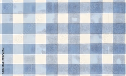 Seamless Pastel Blue and Beige Gingham Fabric Texture