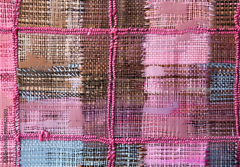 Pink, Brown & Blue Plaid Embroidered Texture Pink, Brown & Blue Plaid Embroidered Texture