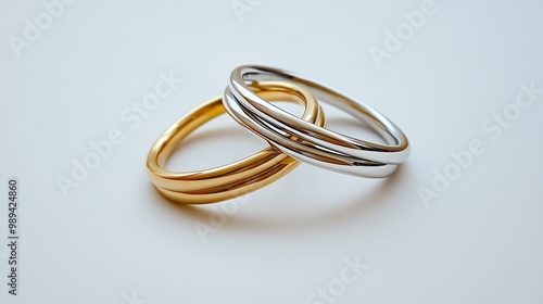 Elegant Icon-style Interlocked Gold and Silver Wedding Rings on White Background