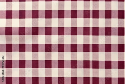 Burgundy and Cream Gingham Linen Fabric Texture