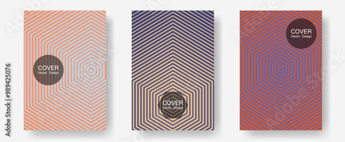 Certificate layouts vector graphic design set. Laconic business cards. Halftone lines annual report templates. Modern branding. Flat lines shapes backgrounds for certificate layout.