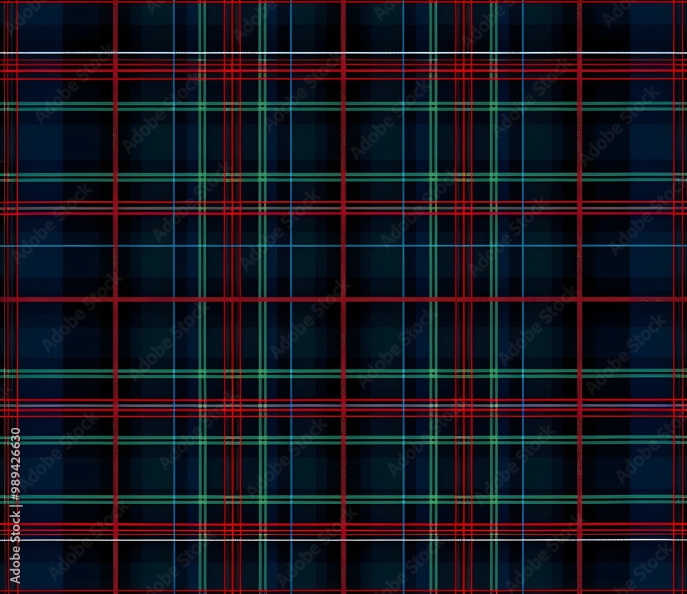 Obraz premium Green Dark Blue Tartan Pattern with Red Lines