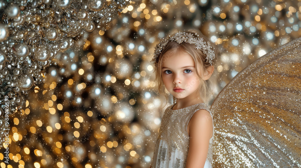 little girl in a dress with angel wings on the background of a Christmas tree, new year, masquerade, carnival, child, holiday, party, celebration, postcard, winter, december, portrait, kid, childhood little girl in a dress with angel wings on the background of a Christmas tree, new year, masquerade, carnival, child, holiday, party, celebration, postcard, winter, december, portrait, kid, childhood