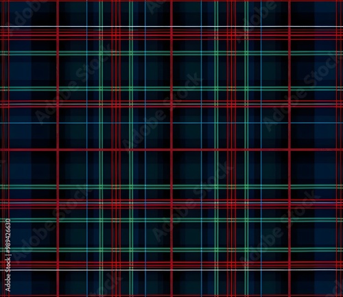 Green Dark Blue Tartan Pattern with Red Lines