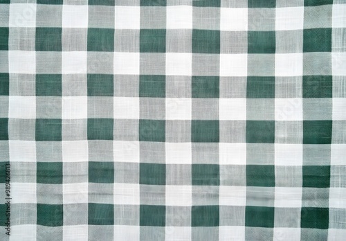 Green and White Gingham Fabric Texture Background