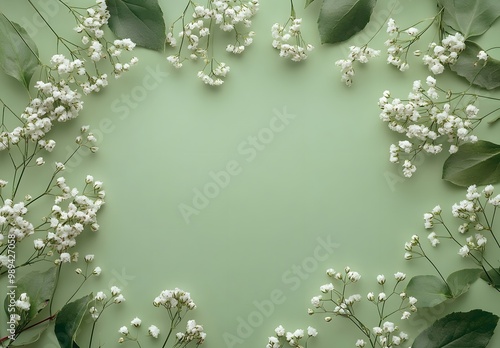 Green Background With White Baby's Breath Flowers