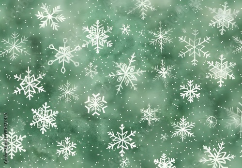 Wallpaper Mural Green Watercolor Background With White Snowflakes Torontodigital.ca
