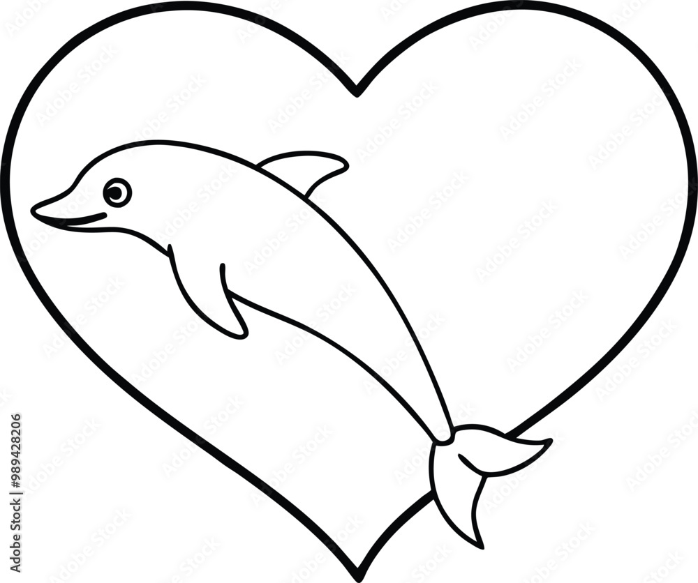 Obraz premium Joyful Dolphin Leaps Through Heart Ring Vector Design