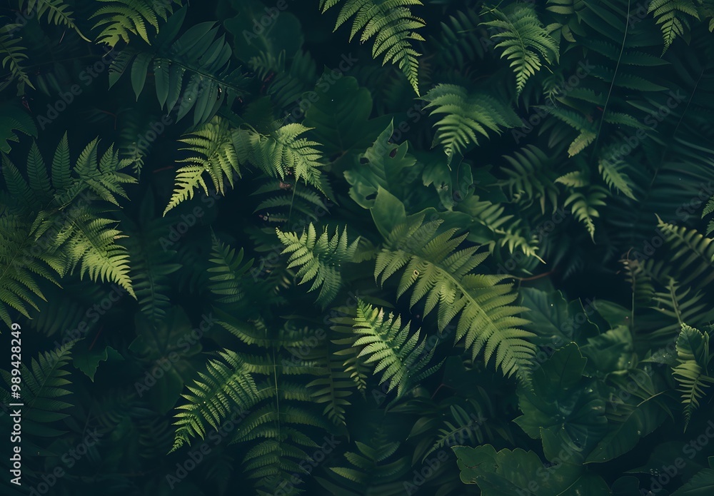 Fototapeta premium Dark Forest Ferns - Realistic Green Texture