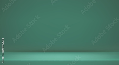 Empty studio room bg. Green abstract gradient scene background. Summer template. Limbo turquoise bg. Empty corner.3d wall floor podium vector illustration.
