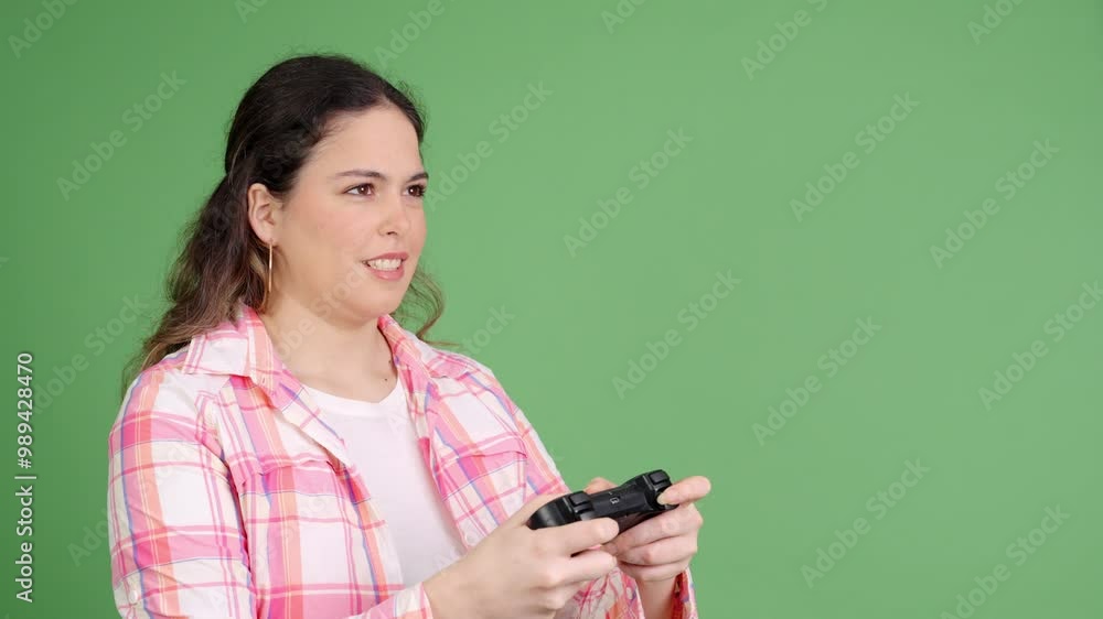 Woman losing a video game on green screen Woman losing a video game on green screen