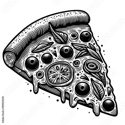 A pizza slice black vector with transparent background