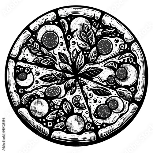 Whole Pizza illustration png transparent background