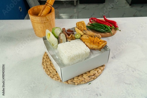 Catering, rice box, delivery food, lunch box photo