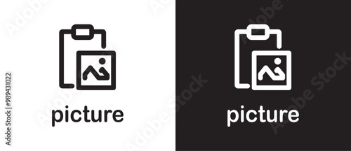 Paste image picture icon. Paste document icon. Document options icon. File paste options icon set. Sign vector tool on black and white background. Eps10