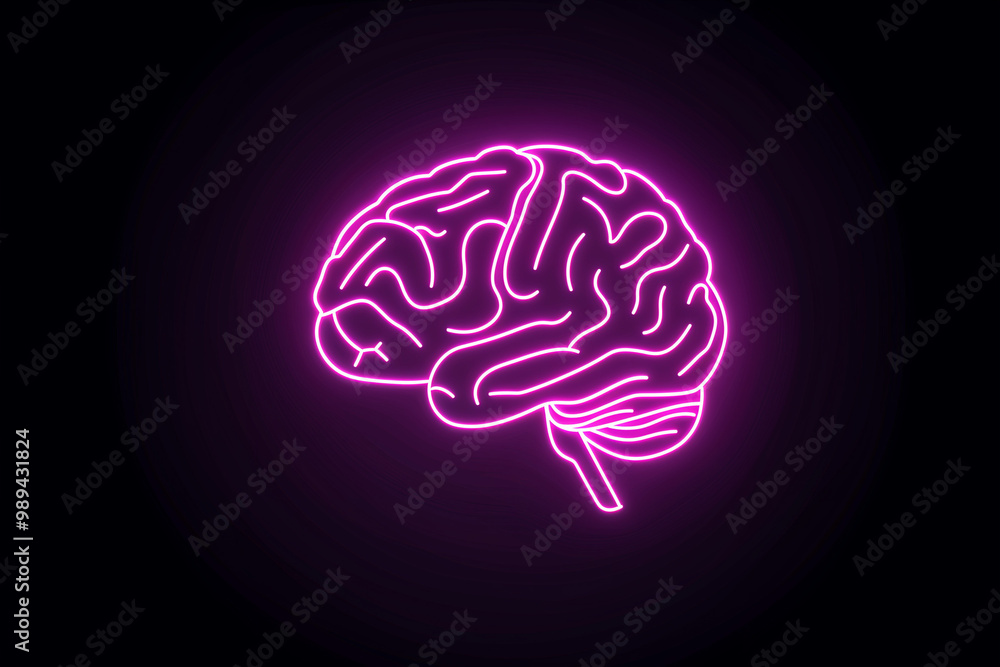 Brain sign in purple color. Neon line styled brain icon, symbol of science and intelligence. AI generated
Brain sign in purple color. Neon line styled brain icon, symbol of science and intelligence. AI generated