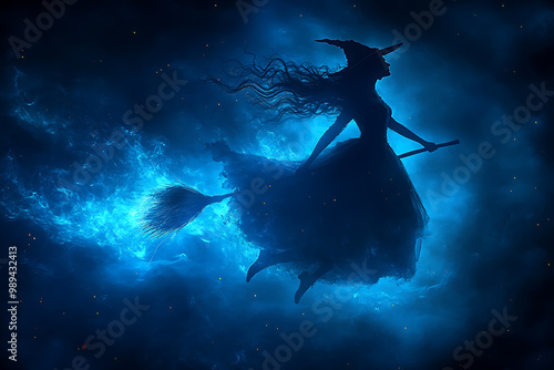 Halloween witch on a broom 