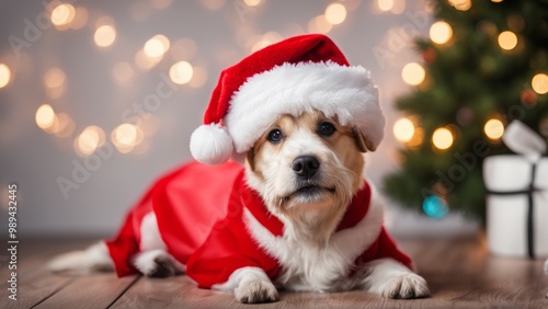 dog in santa hat