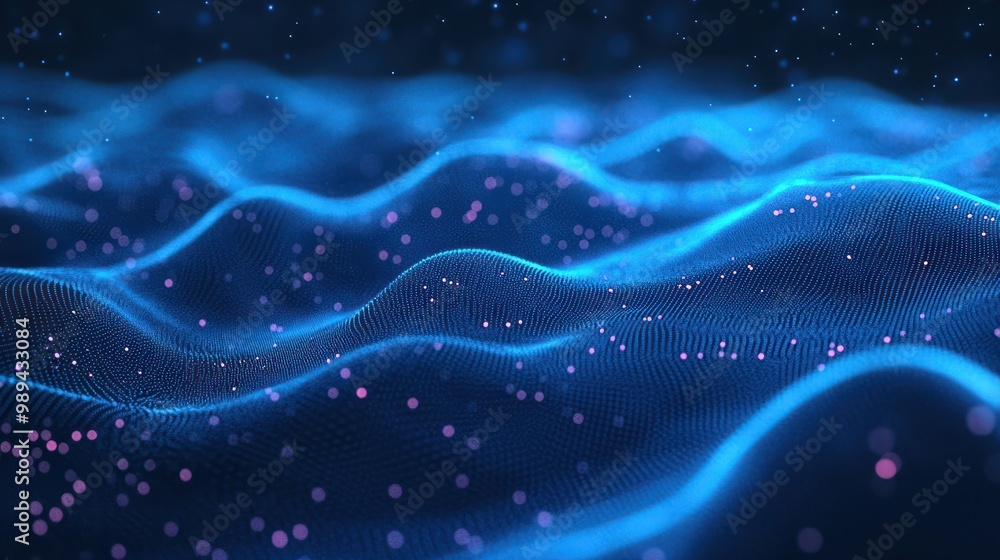 Blue abstract background with a network grid and particles connected. Generative AI AIG21.