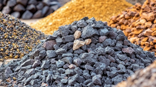 a pile of different types of gravel and stones, representing the aggregate materials used in construction
