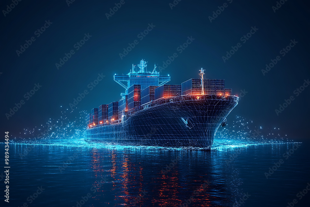Obraz premium Cargo Ship it Wireframe plexus style Illustration