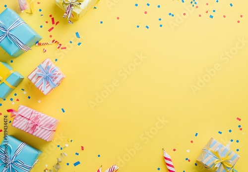 Colorful Birthday Gifts & Confetti Background