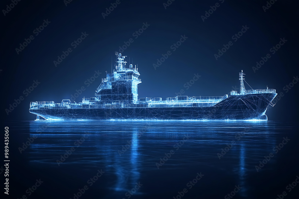 Fototapeta premium Cargo Ship it Wireframe plexus style Illustration