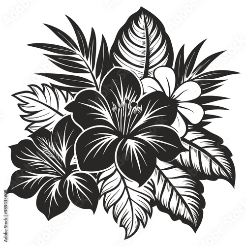 Black and white hawaiian flowers
