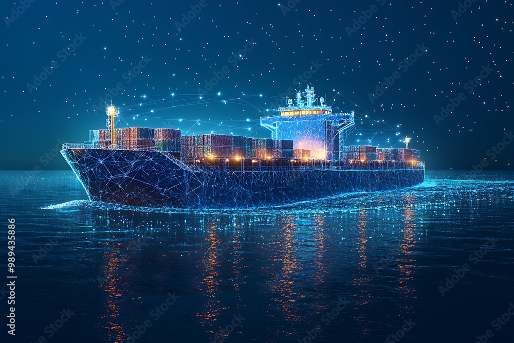 Obraz premium Cargo Ship it Wireframe plexus style Illustration