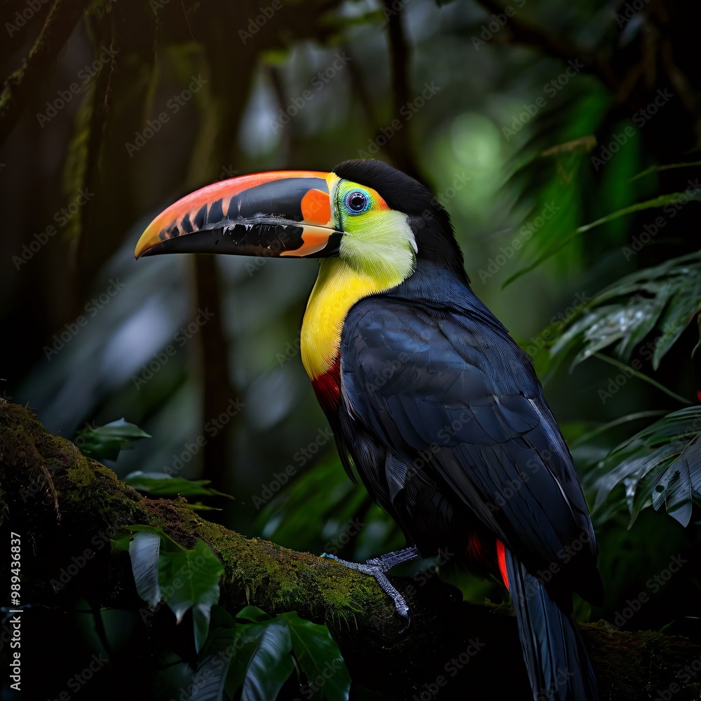 portrait-of-keel-billed-toucan-bird-in-in-dark-forest