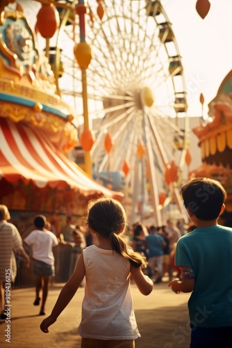 Joyous Kids at the Amusement Park