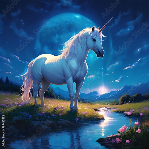 unicorn in moonlight night