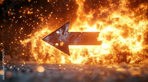 Explosion simulation with arrow sign, original 3d rendering illustration photo