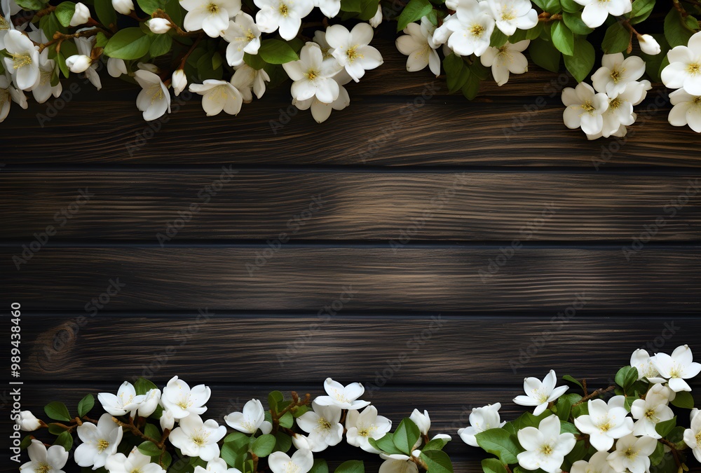 White Jasmine Flowers on Rustic Wooden Background White Jasmine Flowers on Rustic Wooden Background