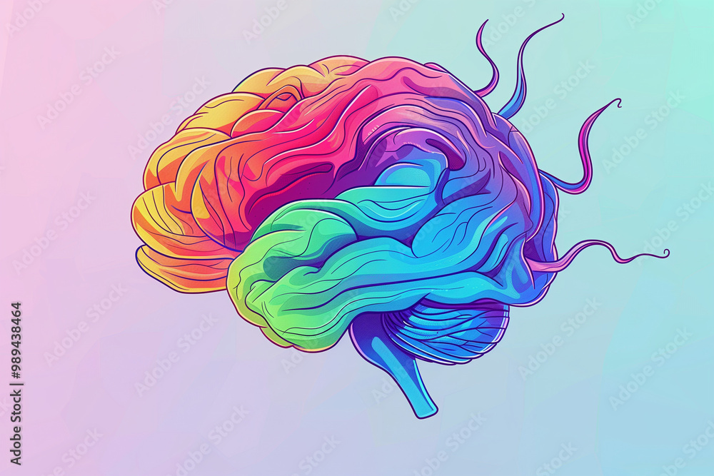 Colorful creative human brain. Cartoon style.