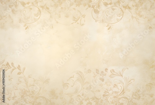 Vintage Ivory Damask Background with Floral Accents