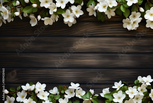 White Jasmine Flowers on Rustic Wooden Background