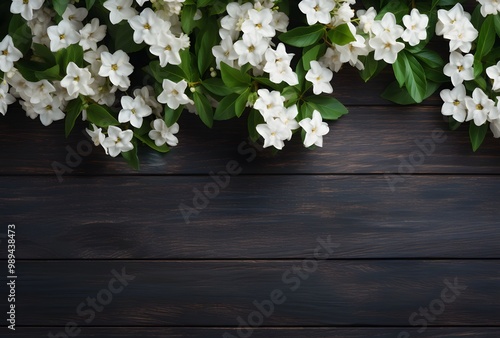 White Jasmine Flowers on Rustic Wooden Background