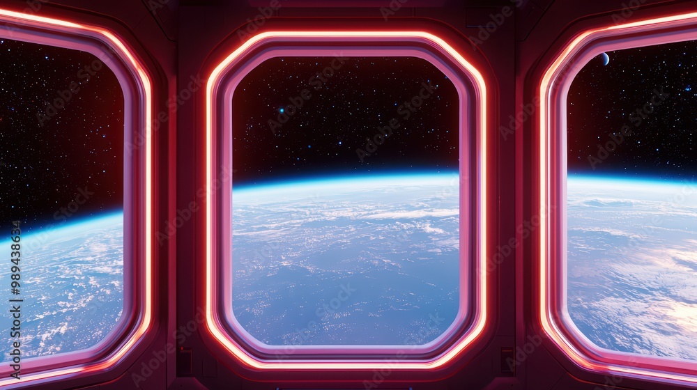 Fototapeta premium View of Earth through futuristic windows in space.