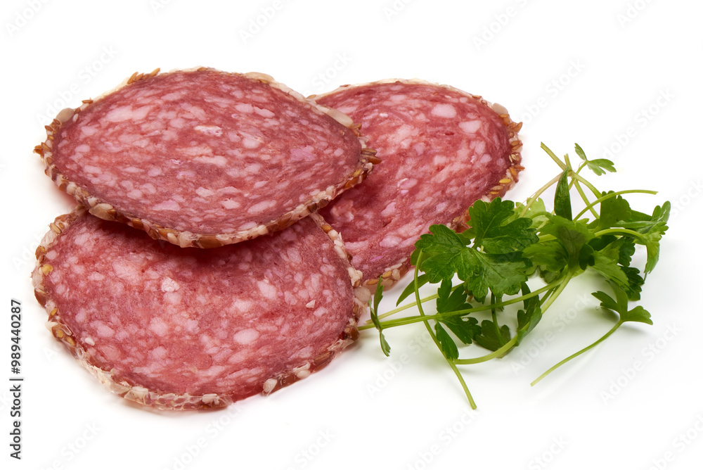 Salami smoked sausage, isolated on white background Salami smoked sausage, isolated on white background