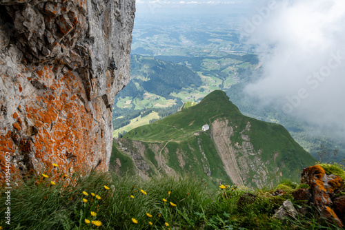 Klimsenkapelle also known as the Klimsen Chapel, high in the Swiss Alps, as seen from Mount Pilatus, Switzerland photo